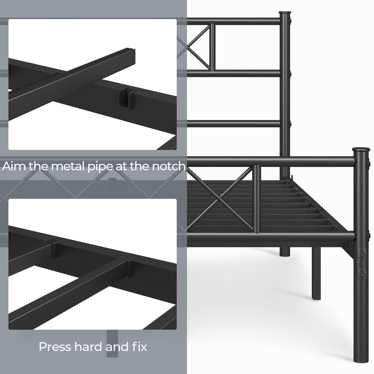 Black Full Metal Platform Bed Frame with Headboard V137529