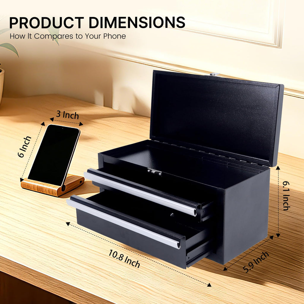 Black Mini Metal Tool Box with Drawers U149