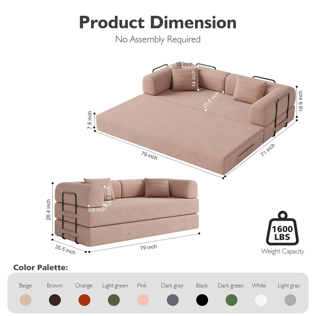 79in Boneless Convertible Futon Sofa Bed Queen U408832