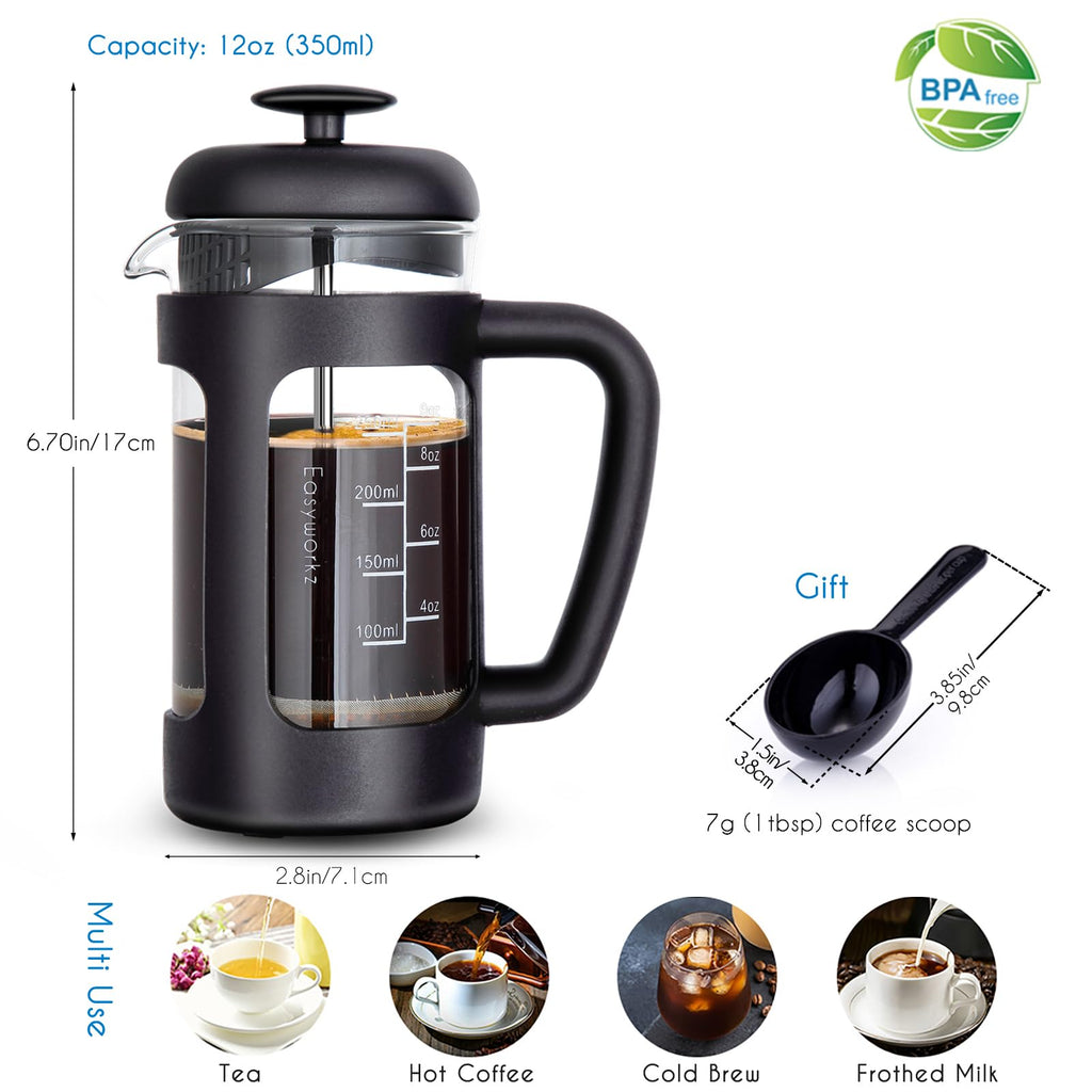 French Press 12 oz and Stainless Steel Double-Wall Espresso Cups 5 oz Set of 2 R70829