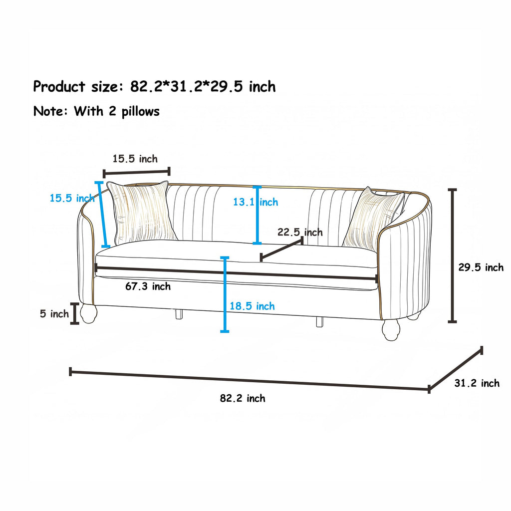 Velvet Modern Sofa Couch 3-Seater Deep Seat Sofa, Orange Q407