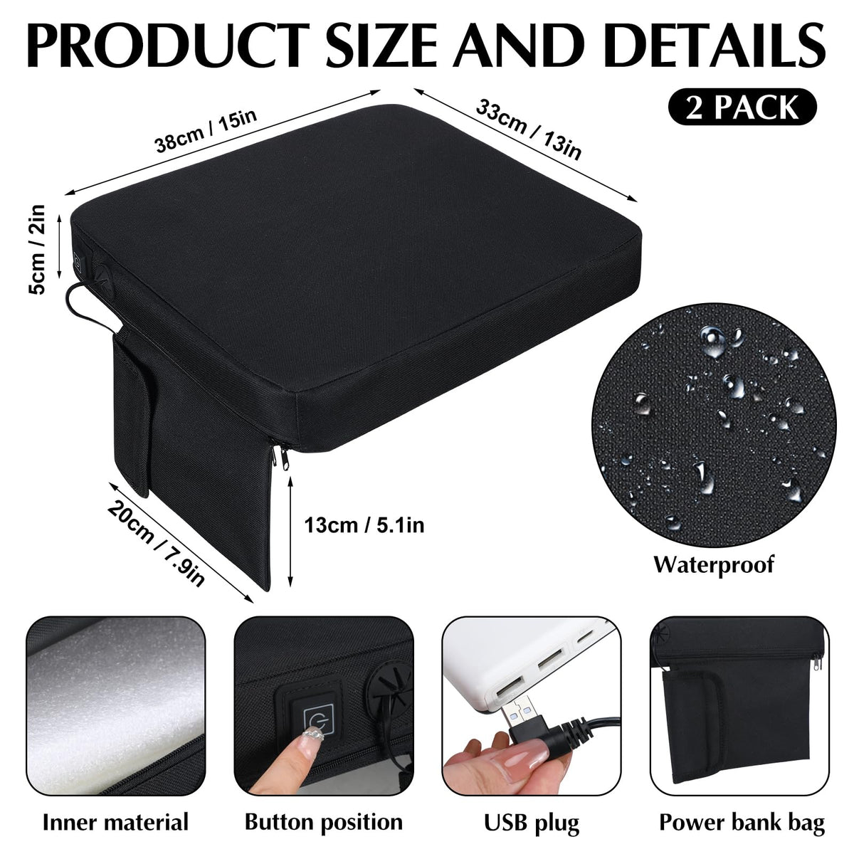 2 Pcs Portable Heated Seat Cushion E250