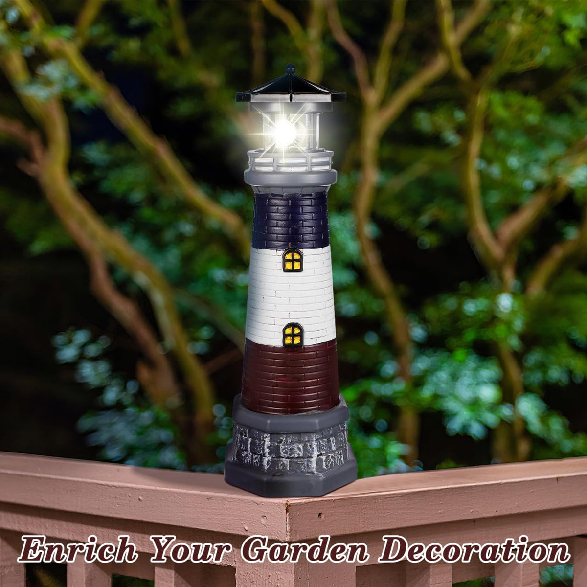 Solar Lighthouse Statue, Resin Waterproof, Black, 4.72 X 4.72 X 14.76 Inches P272