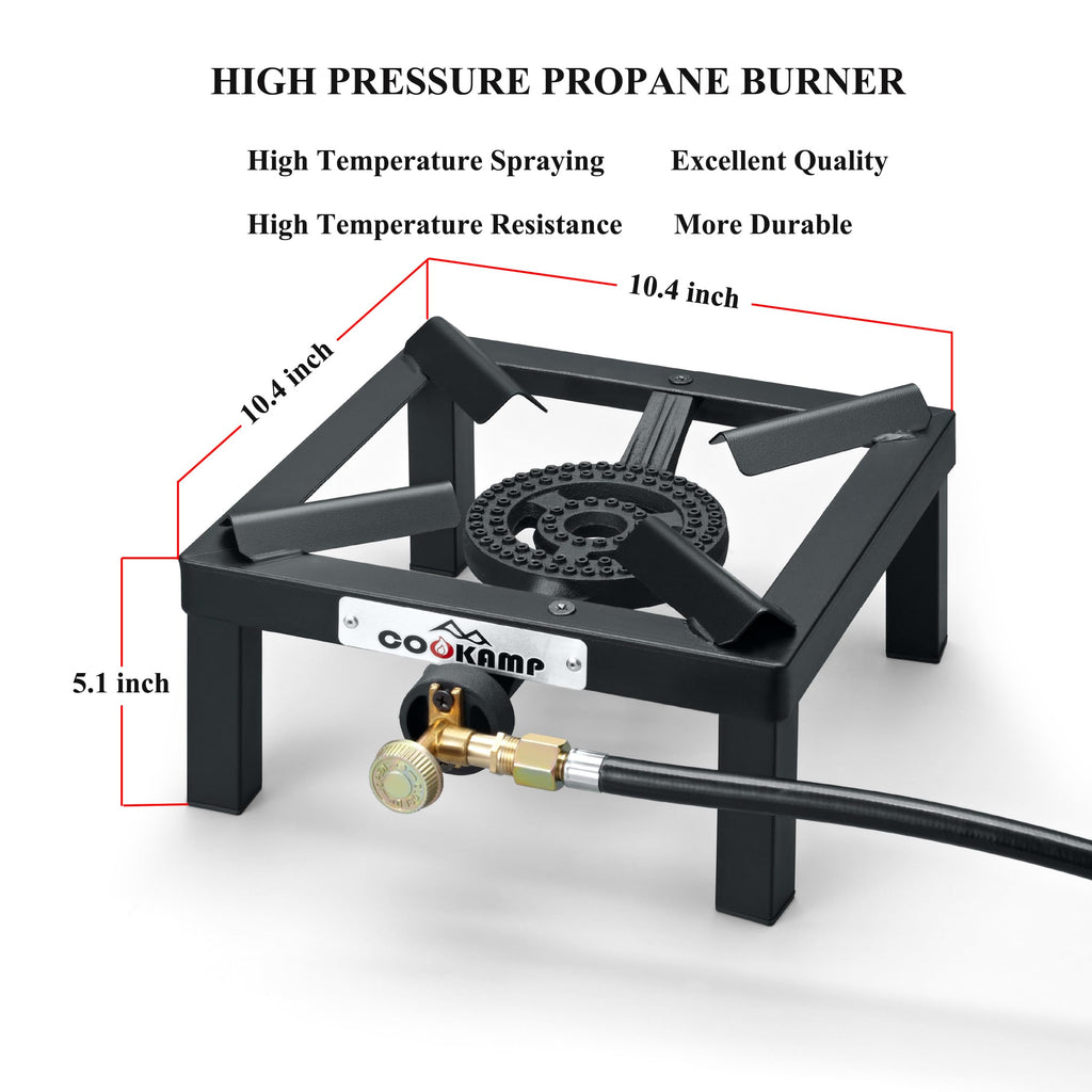 Single High Pressure Propane Camp Stove with Adjustable Regulator and Hose D96762