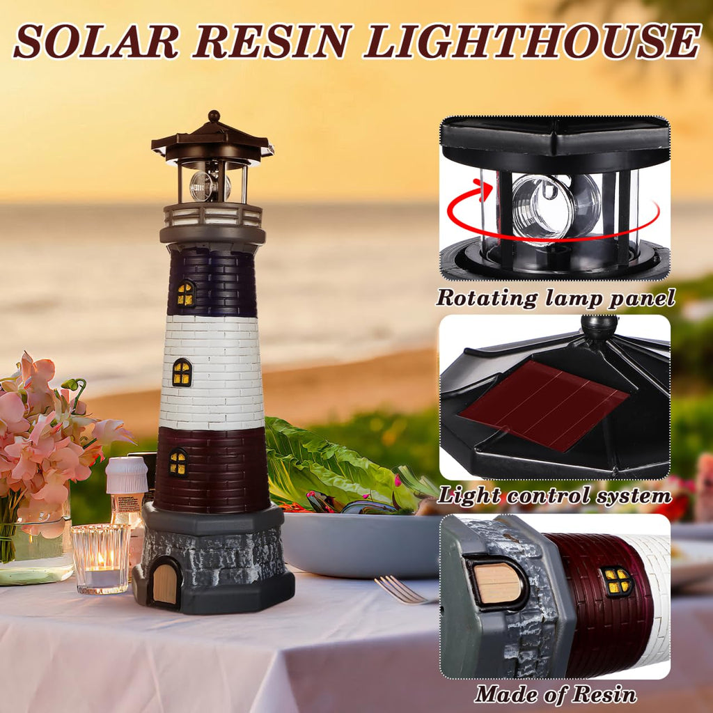 Solar Lighthouse Statue, Resin Waterproof, Black, 4.72 X 4.72 X 14.76 Inches P272