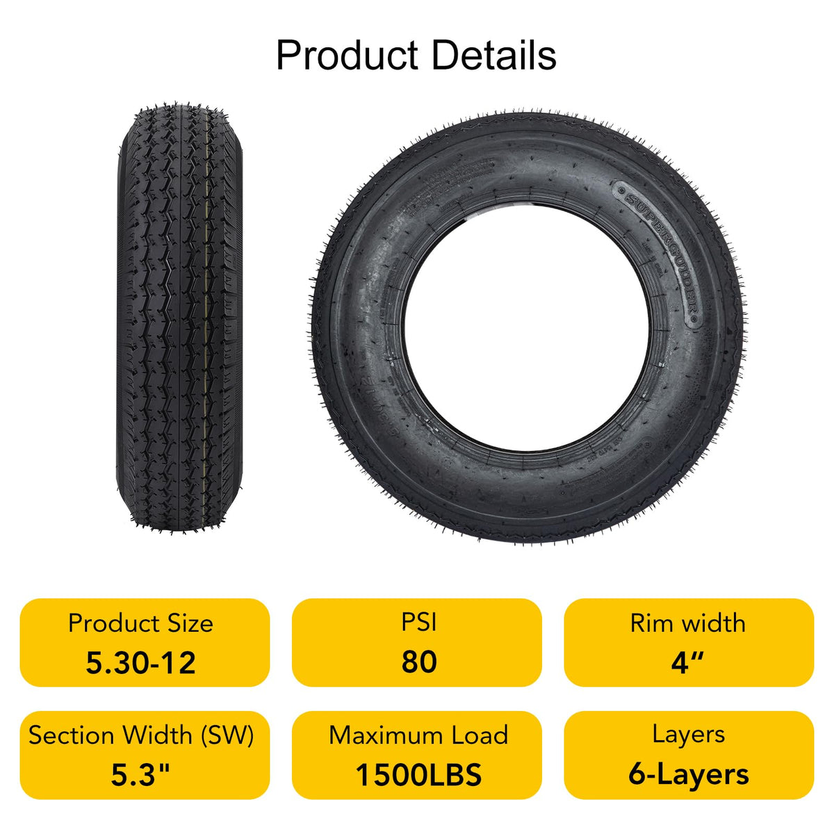 5.3-12 Trailer Tires Load Range C 6PR H2163