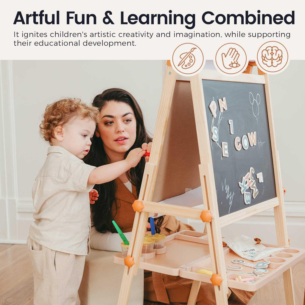 Foldable Wooden Art Easel with Chalkboard & Whiteboard E366
