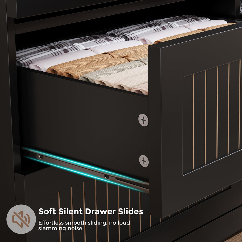 Black 6 Drawer Fluted Wood Dresser S26178