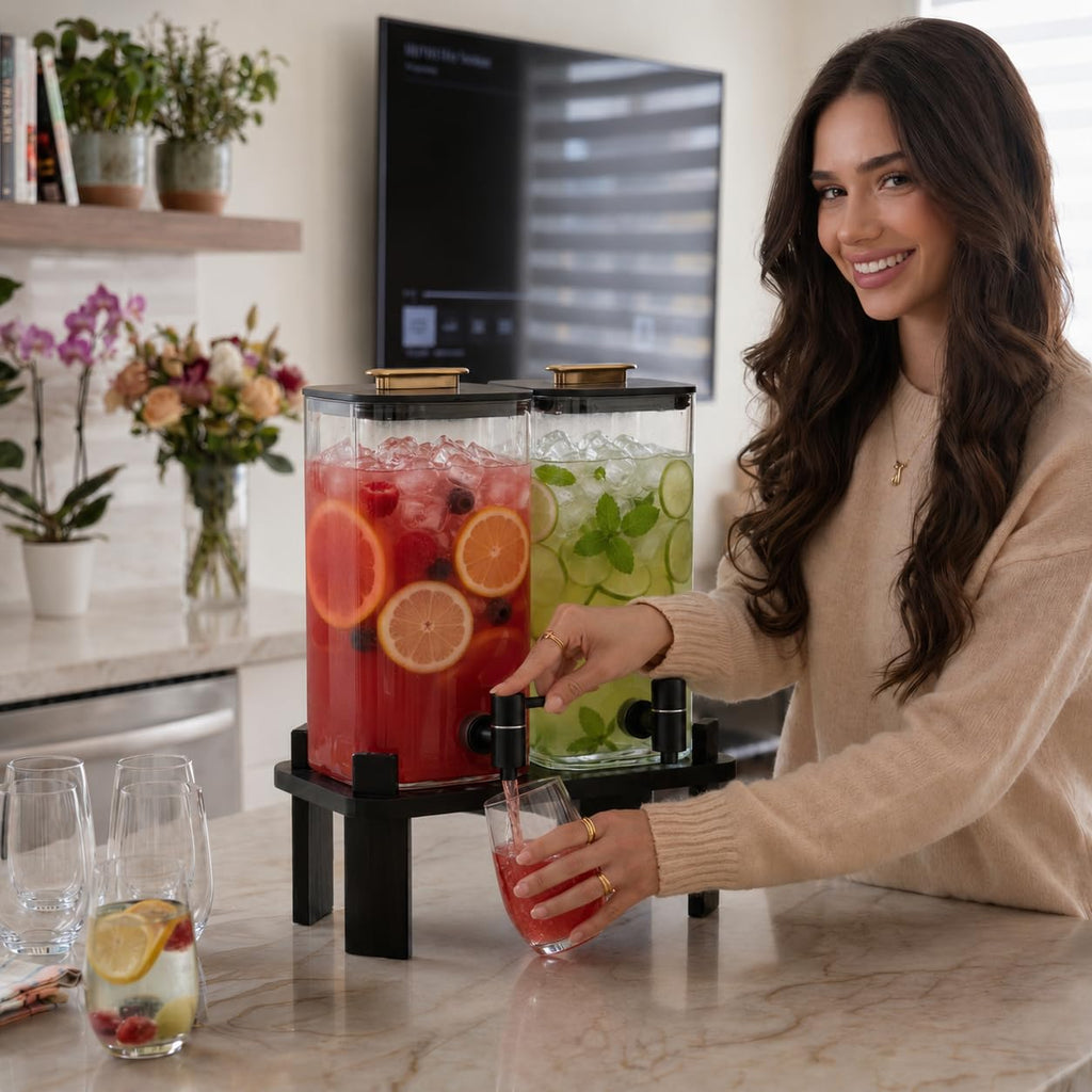 2 PCS 3 Gallon Glass Beverage Dispenser with Wood Stand R334150