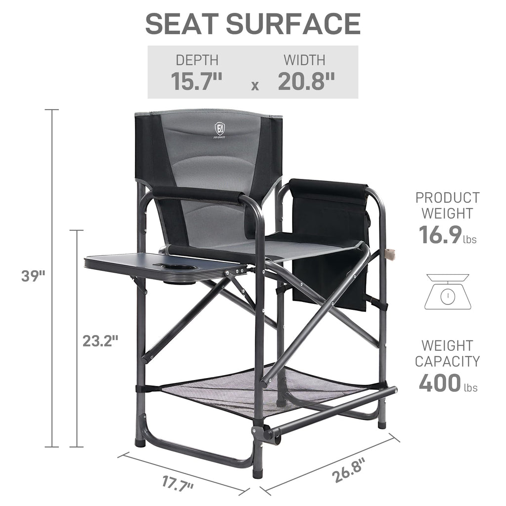 Medium Tall Directors Chair with Side Table Grey R331833