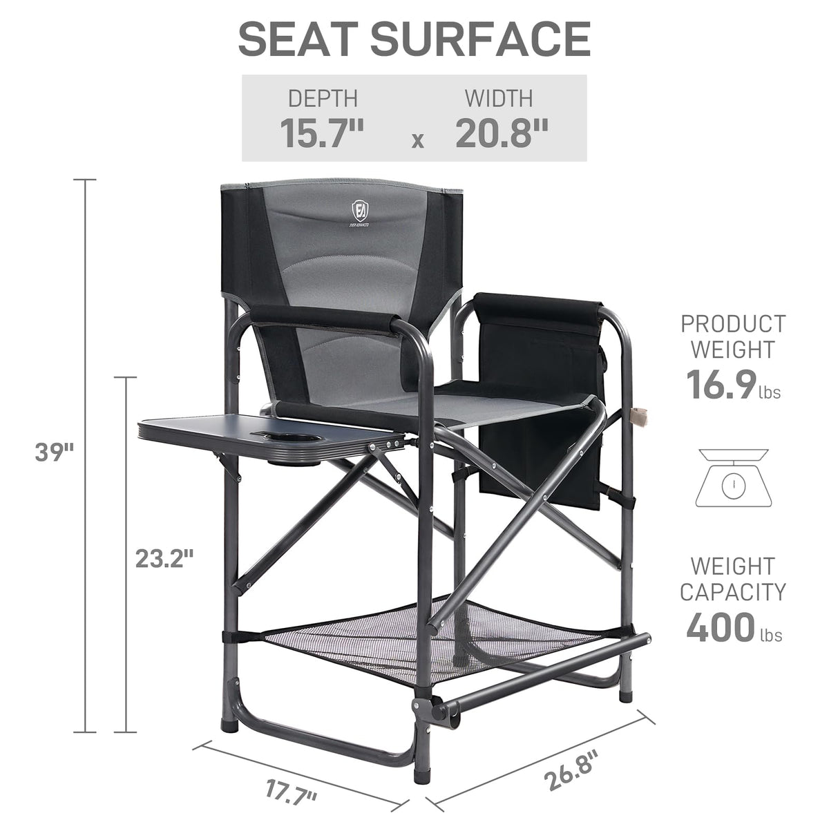 Medium Tall Directors Chair with Side Table Grey R331833