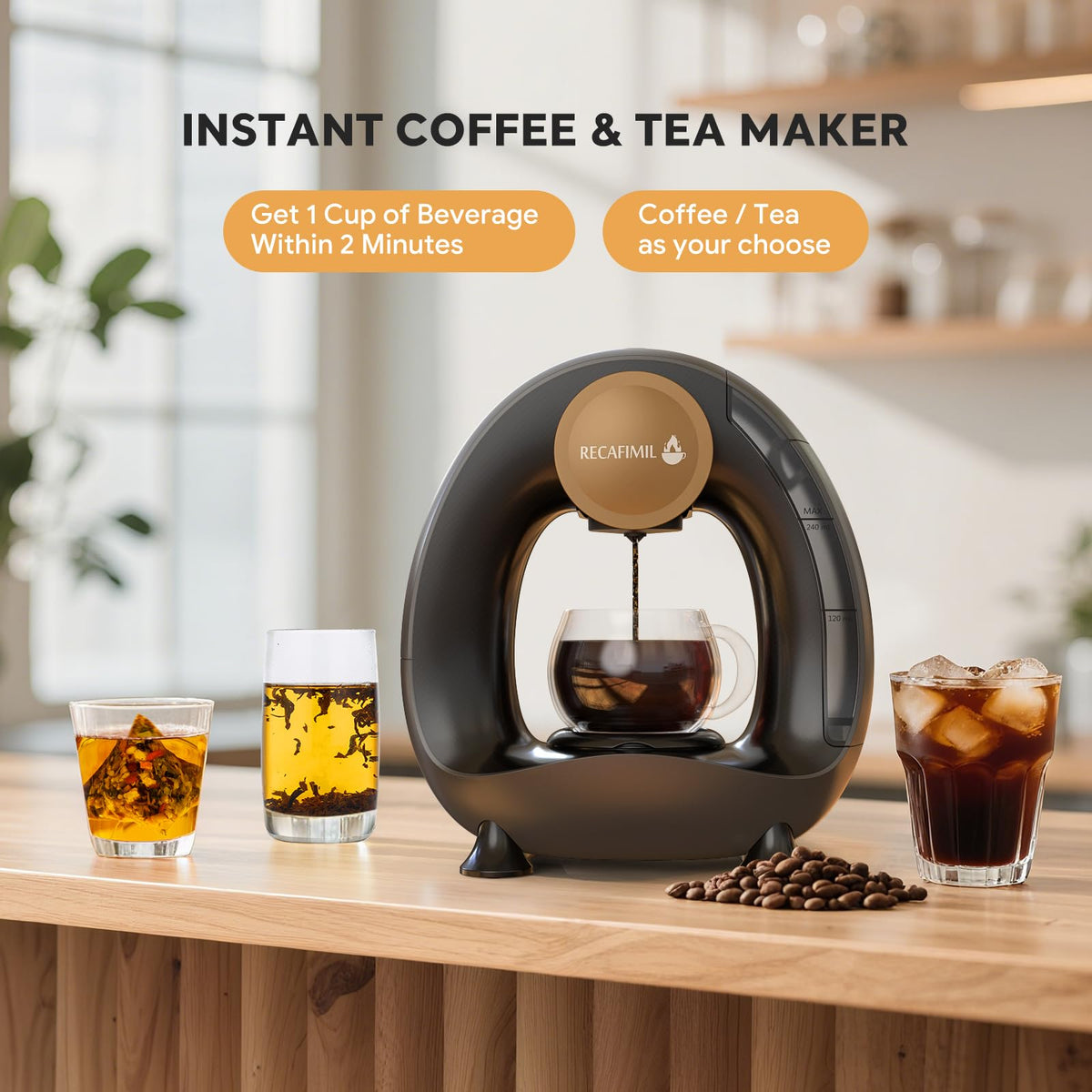 Single Serve Coffee Maker for K Cup Pod and Coffee Grounds, 2 in 1, 4-8 Oz, Black G375