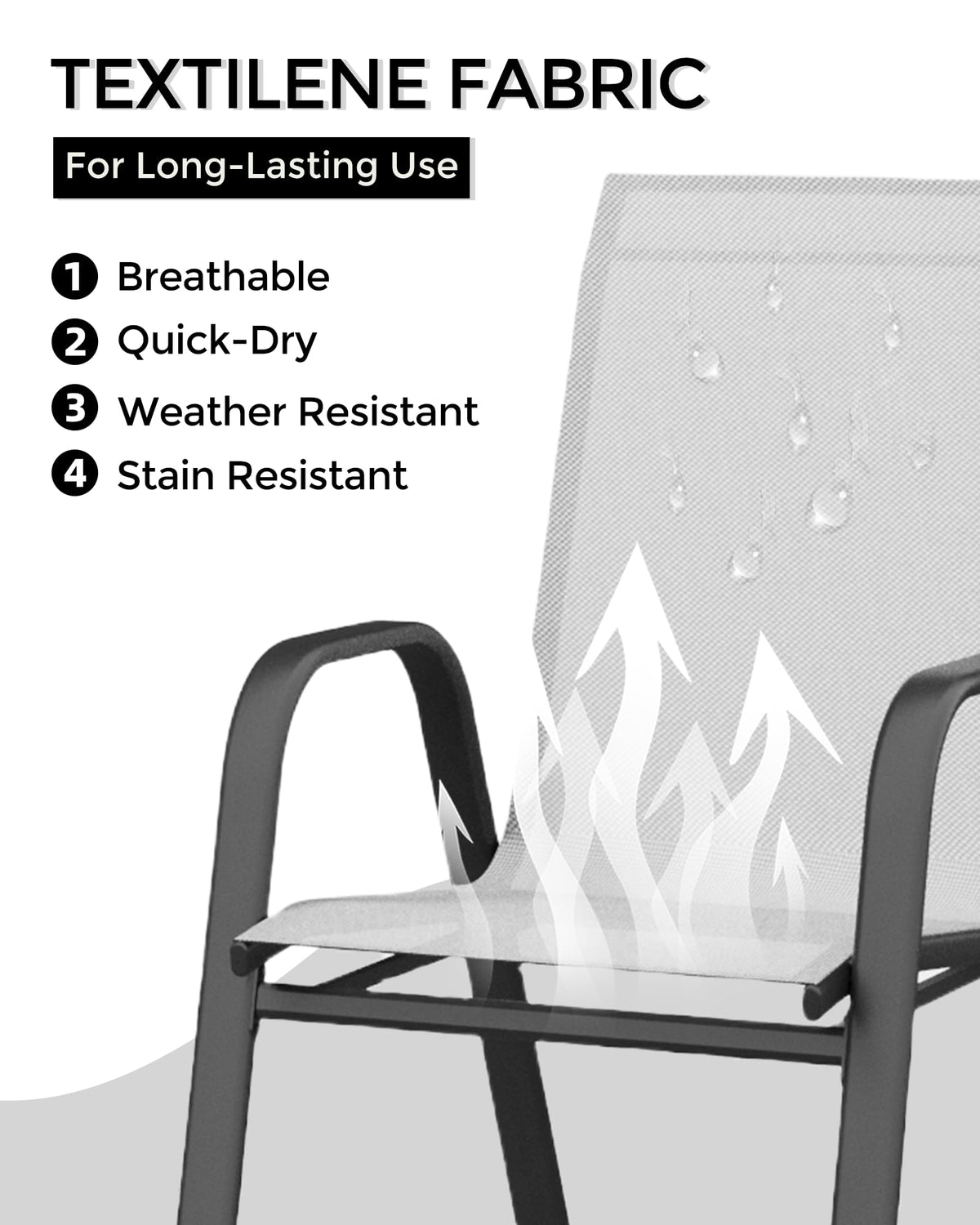 Stackable Outdoor Dining Chairs Set of 4 Textilene Fabric Metal Frame Grey F564