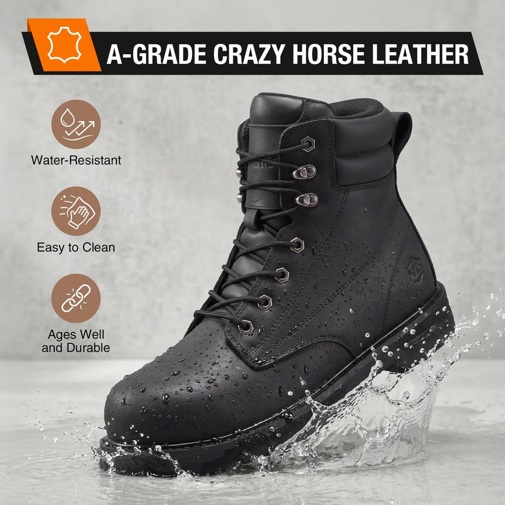 Water Resistant Crazy Horse Leather Steel Toe Work Boots D46371