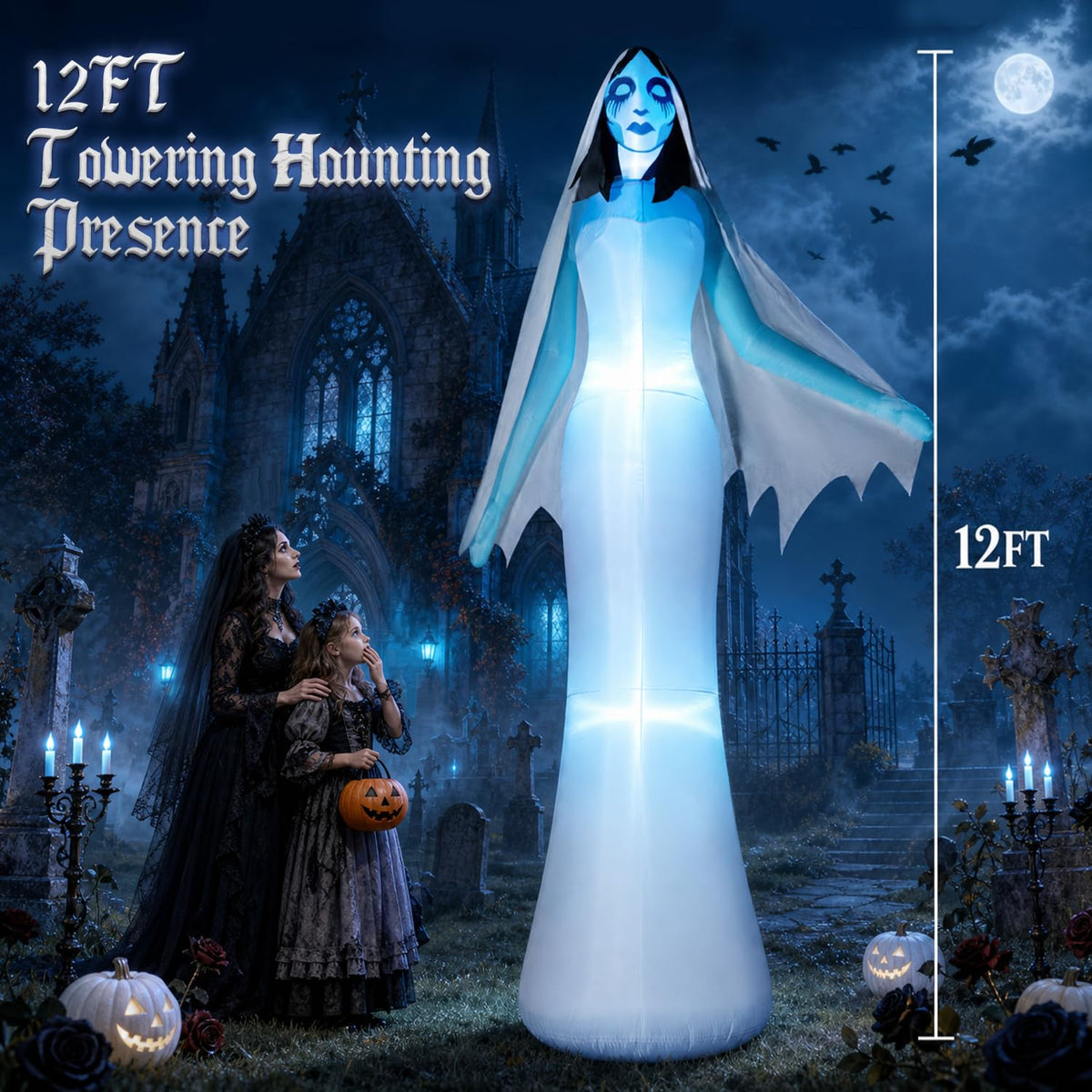 12FT Halloween Inflatable Ghost Bride with Blue LEDs O854964