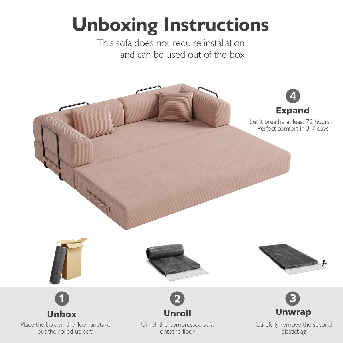 79in Boneless Convertible Futon Sofa Bed Queen U408832