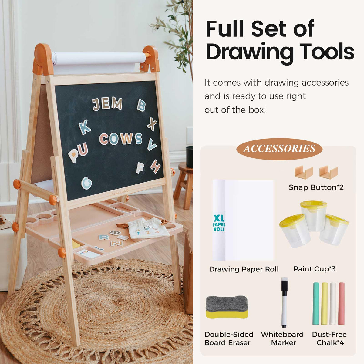Foldable Wooden Art Easel with Chalkboard & Whiteboard E366