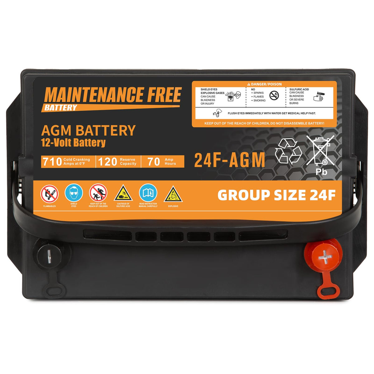 Group Size 24F AGM Automotive Battery 12V 70Ah 710 CCA V194