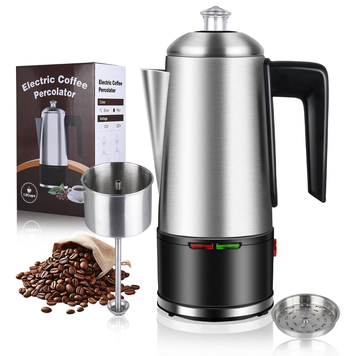 800W Stainless Steel Electric Coffee Percolator 12 Cups N63672