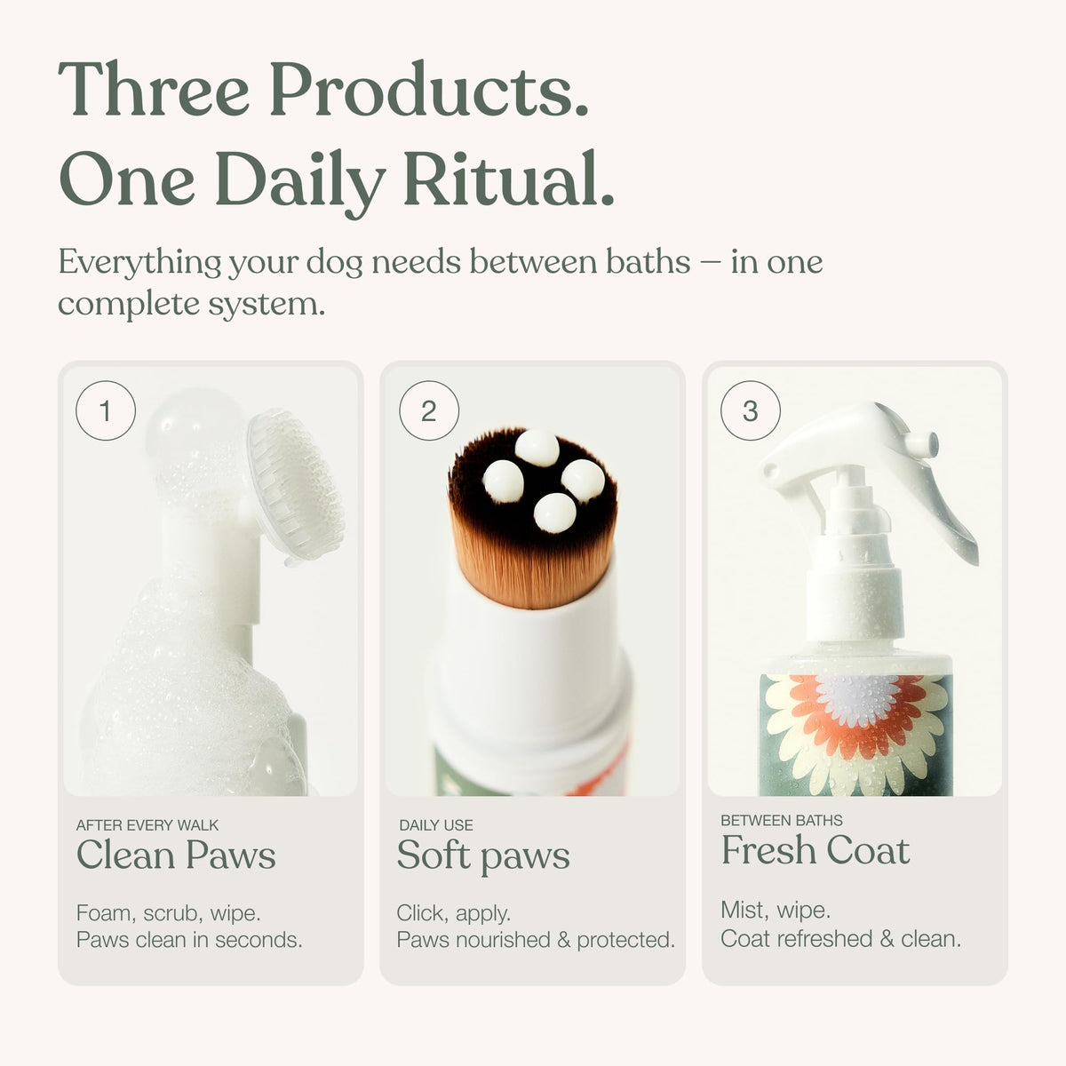 No-Rinse Dog Paw Cleaner + Paw Lotion with Brush + Waterless Dog Shampoo Spray Z610