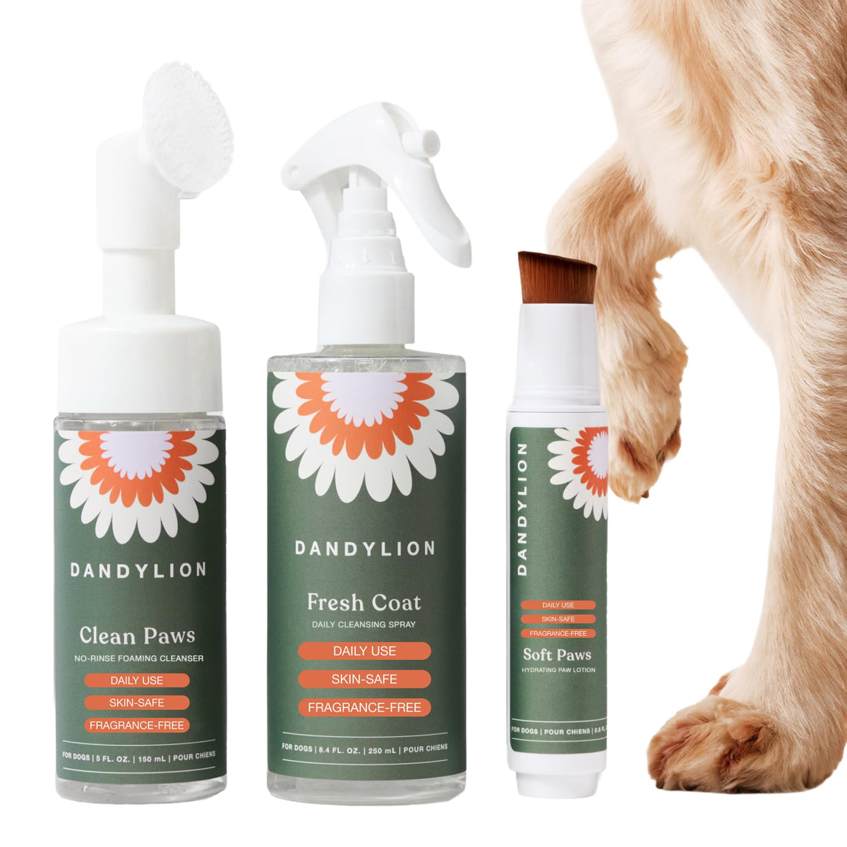 No-Rinse Dog Paw Cleaner + Paw Lotion with Brush + Waterless Dog Shampoo Spray Z610