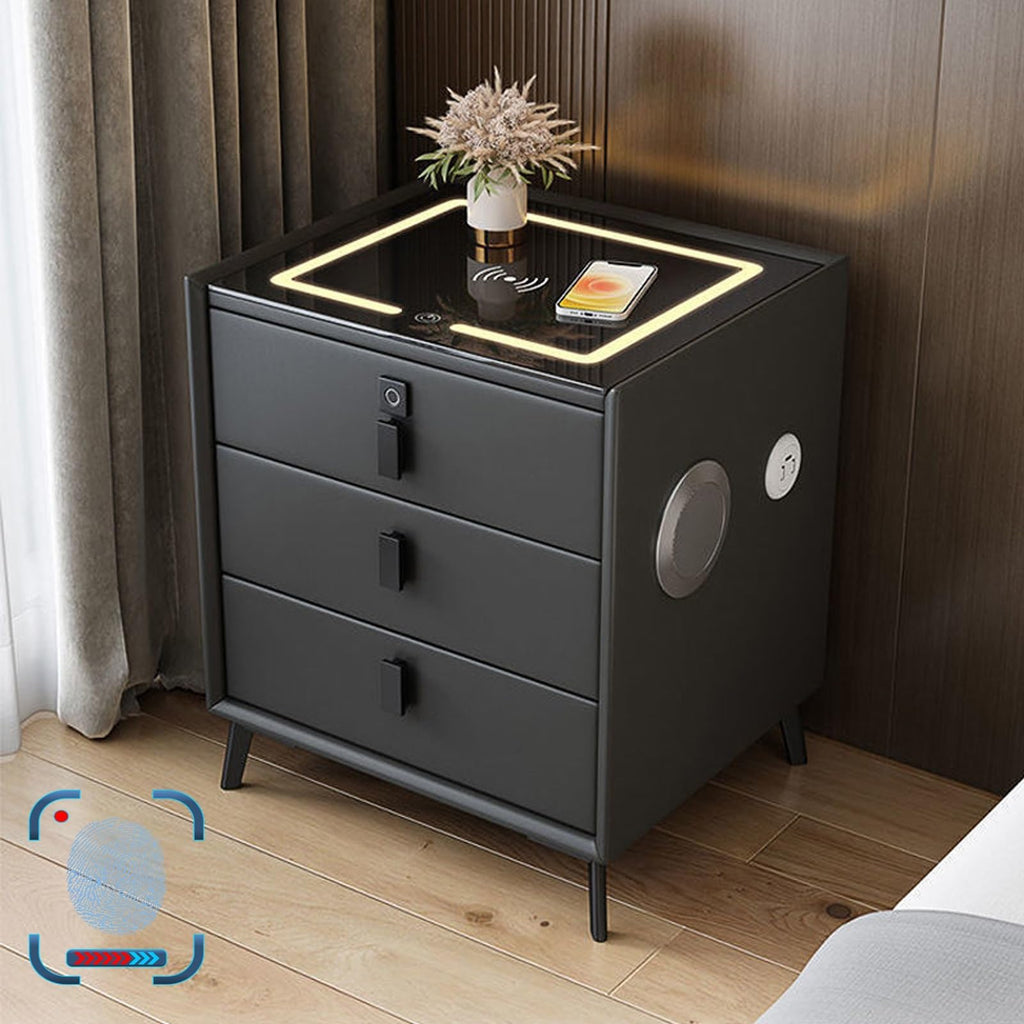 Gray Nightstand with Fingerprint Lock and Wireless Charging Y776916