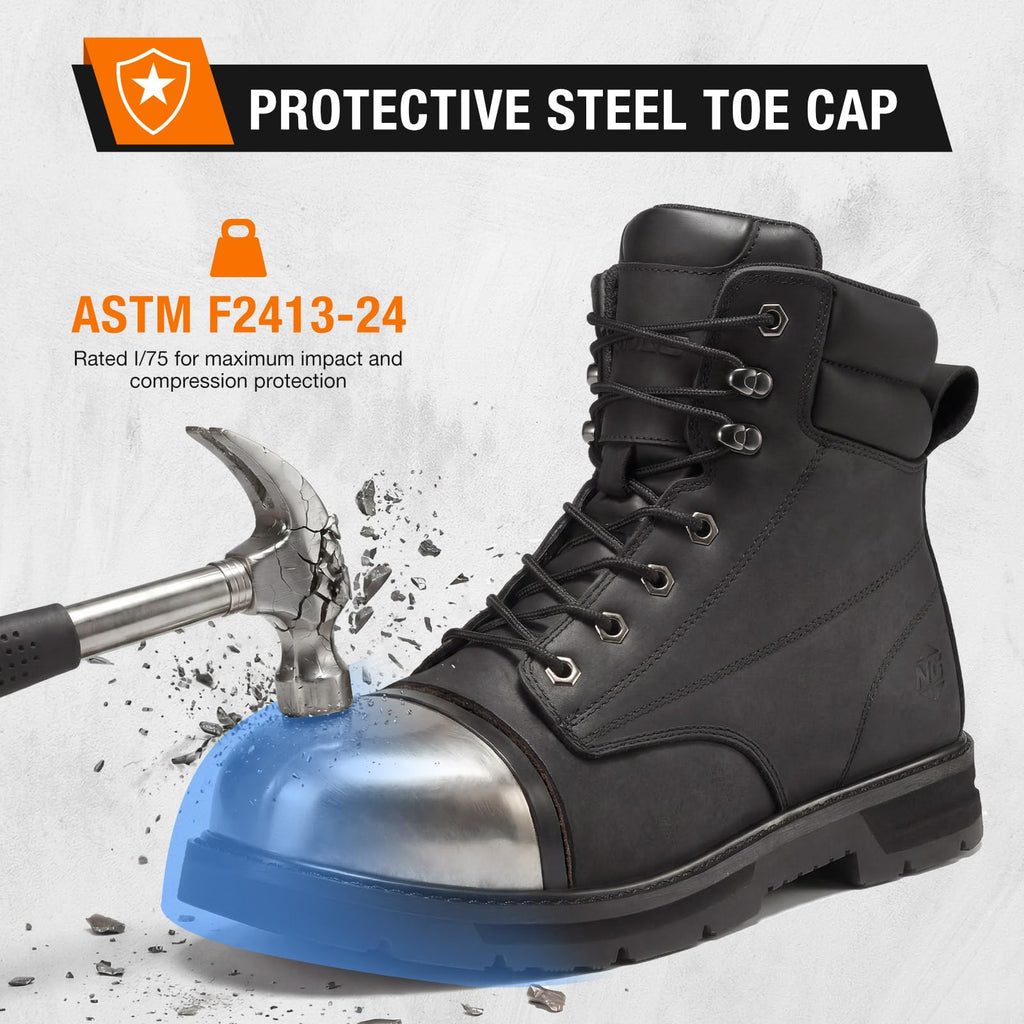 Water Resistant Crazy Horse Leather Steel Toe Work Boots D46371
