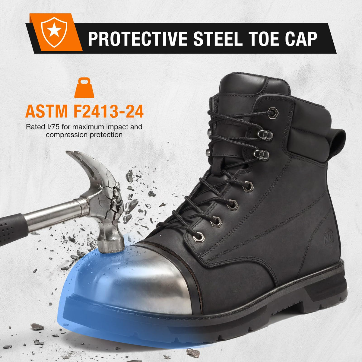 Water Resistant Crazy Horse Leather Steel Toe Work Boots D46371