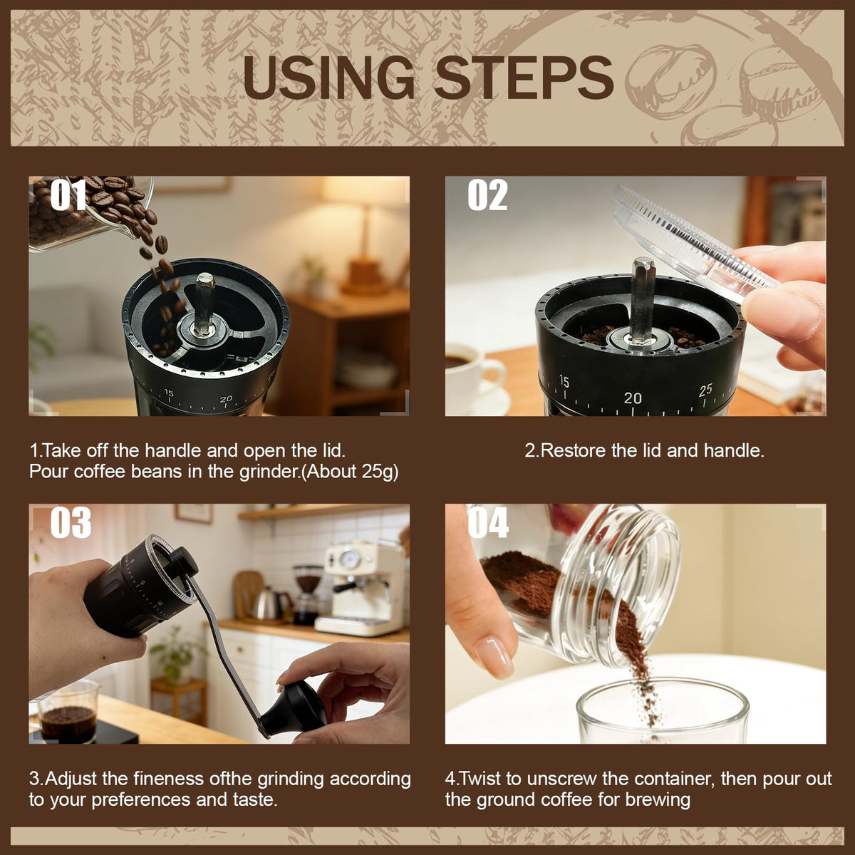 Manual Coffee Grinder with 40 Adjustable Settings, 30g Capacity U8522