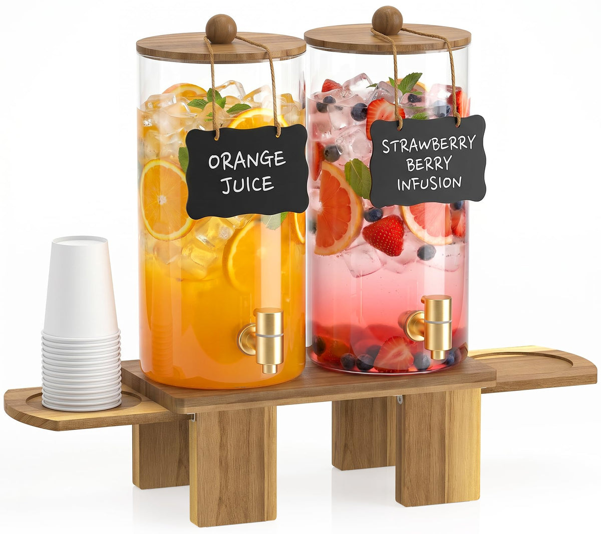 2 Pack 1.5 Gallon Drink Dispenser with Wood Stand K625