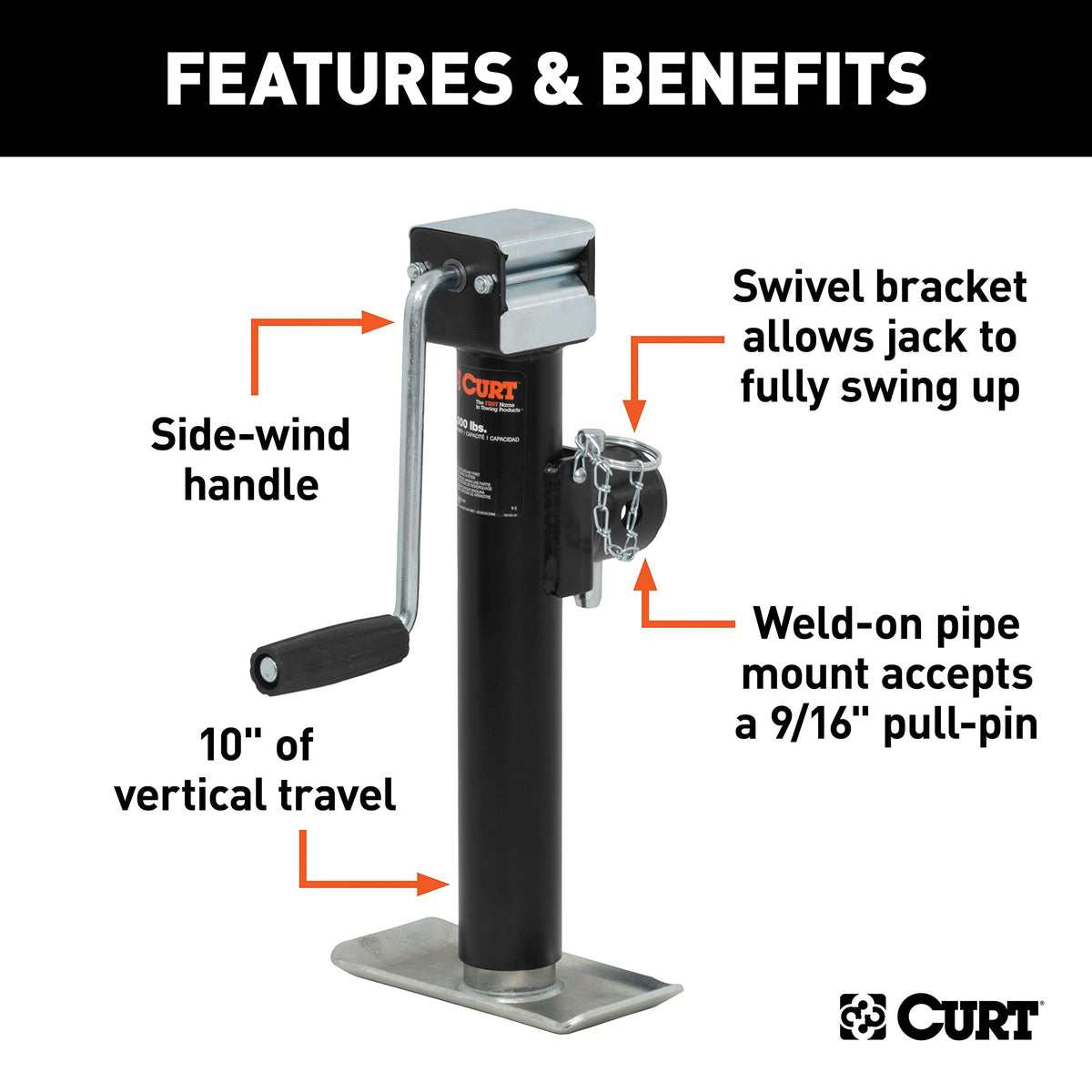 Weld-On Pipe-Mount Swivel Trailer Jack, 5,000 lbs., 10 Inches Vertical Travel D248