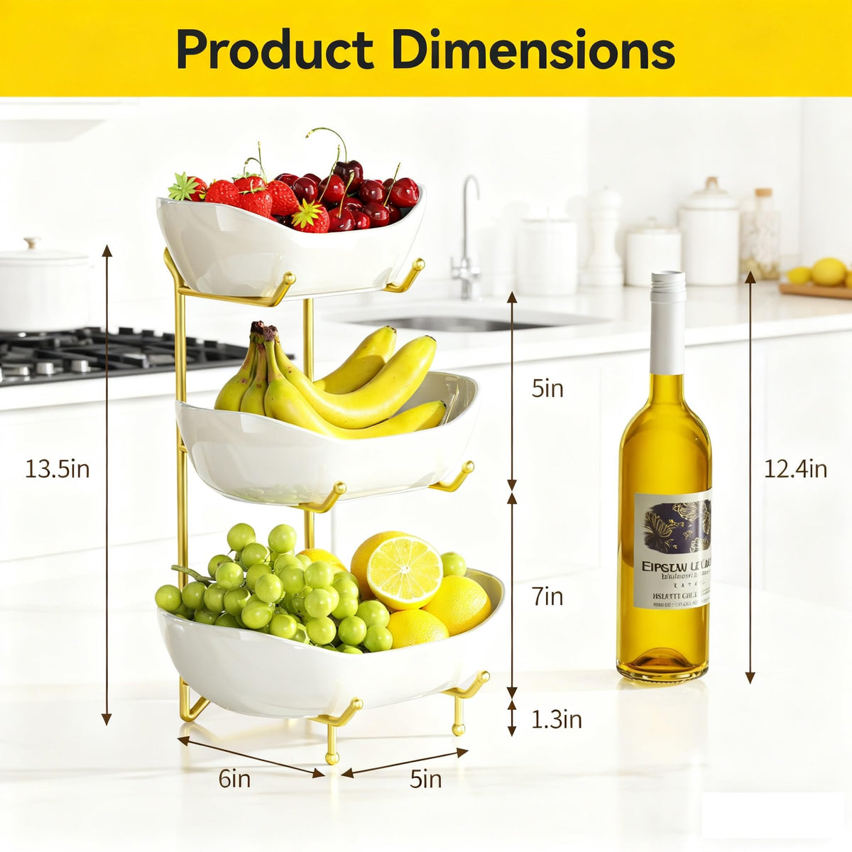 3 Tier Ceramic Fruit Bowl with Metal Stand A9263