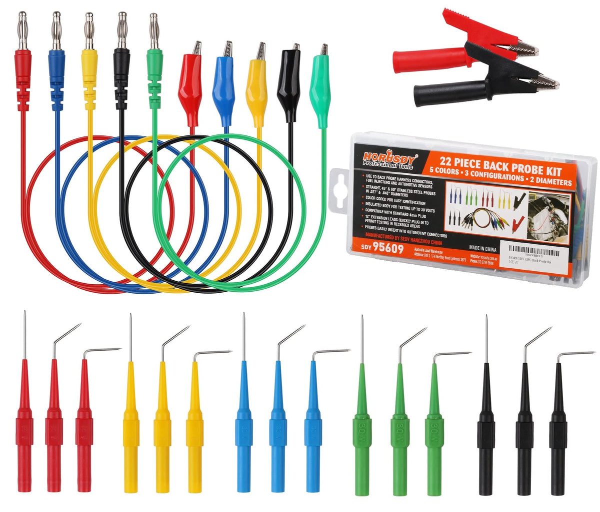 22 Pc Back Probe Pin Kit with 5 Colors Silicone Wires I463
