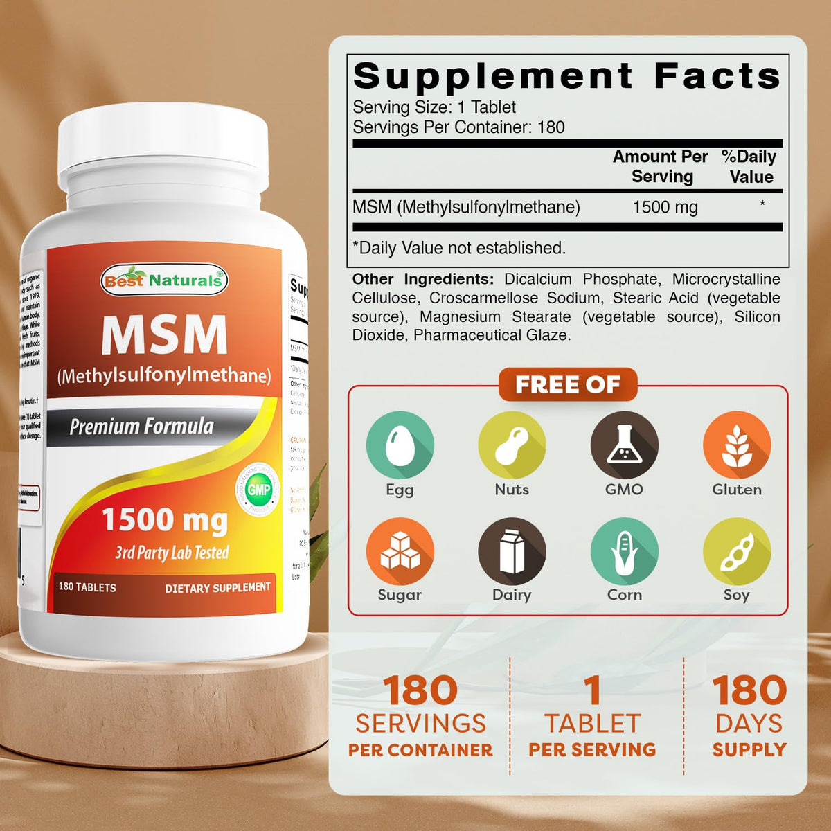MSM 1500 mg 180 Tablets M3292
