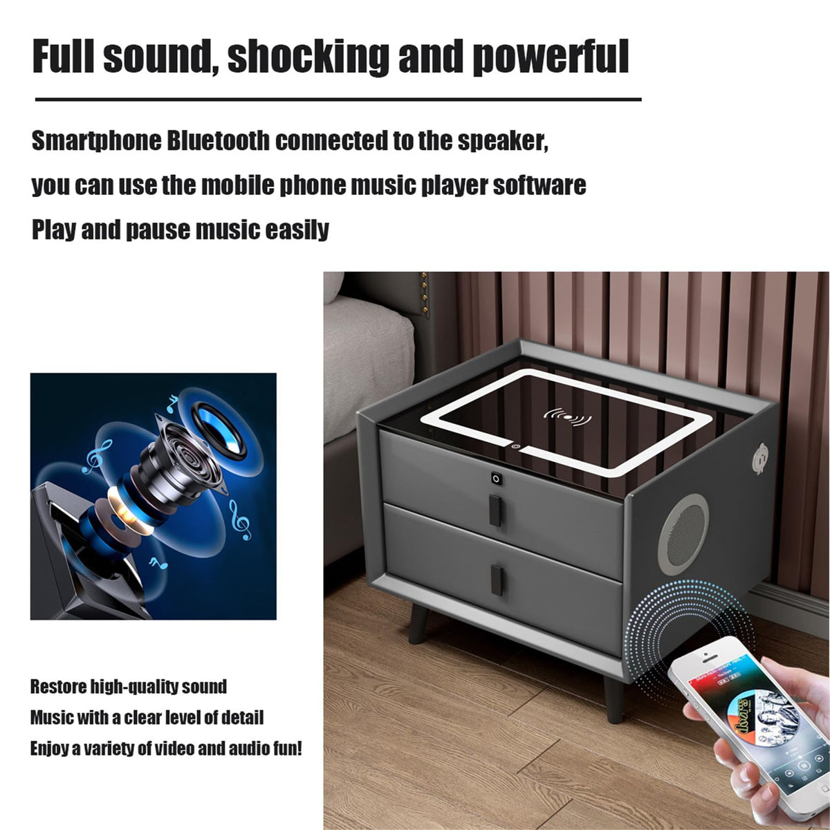 Gray Nightstand with Fingerprint Lock and Wireless Charging Y776916