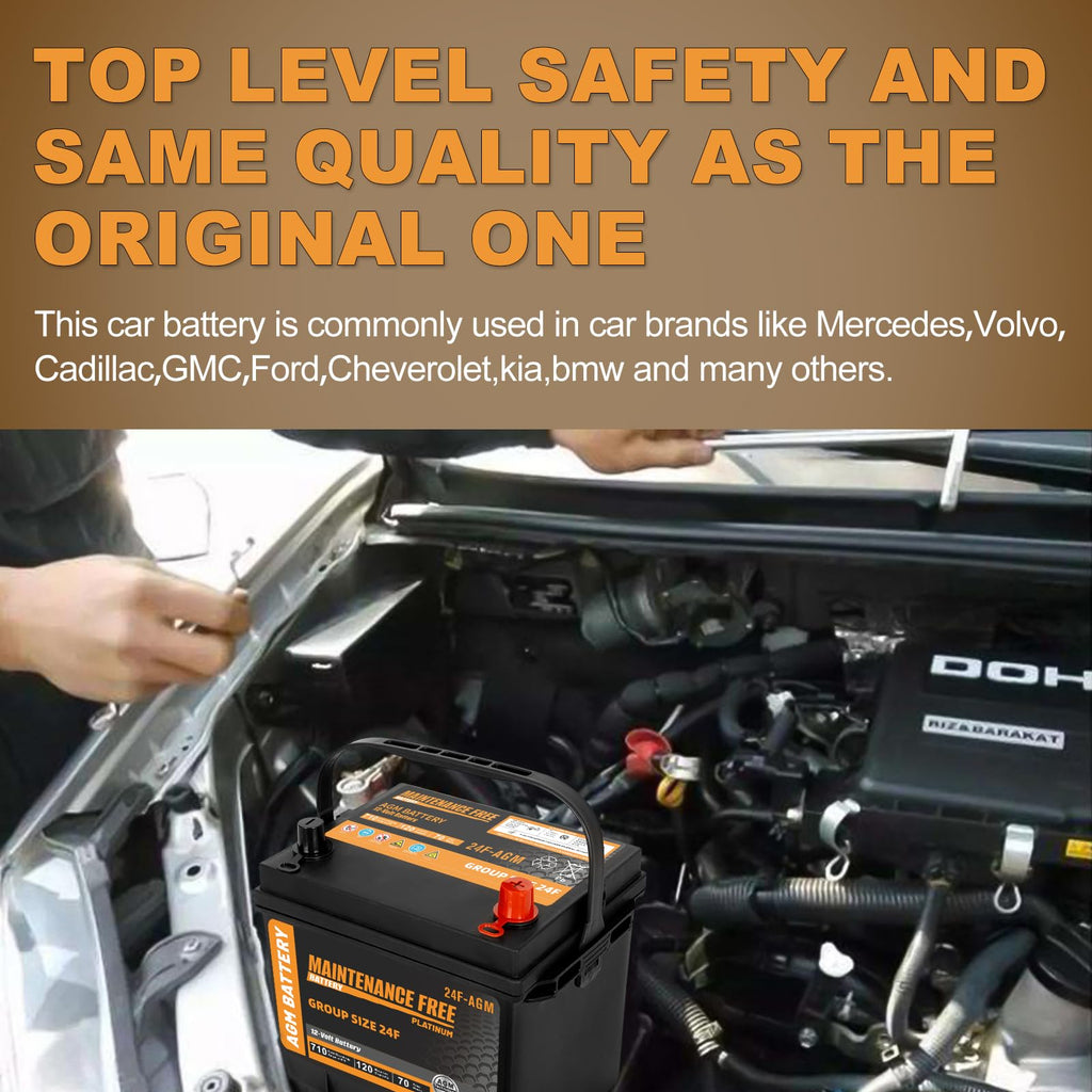Group Size 24F AGM Automotive Battery 12V 70Ah 710 CCA V194