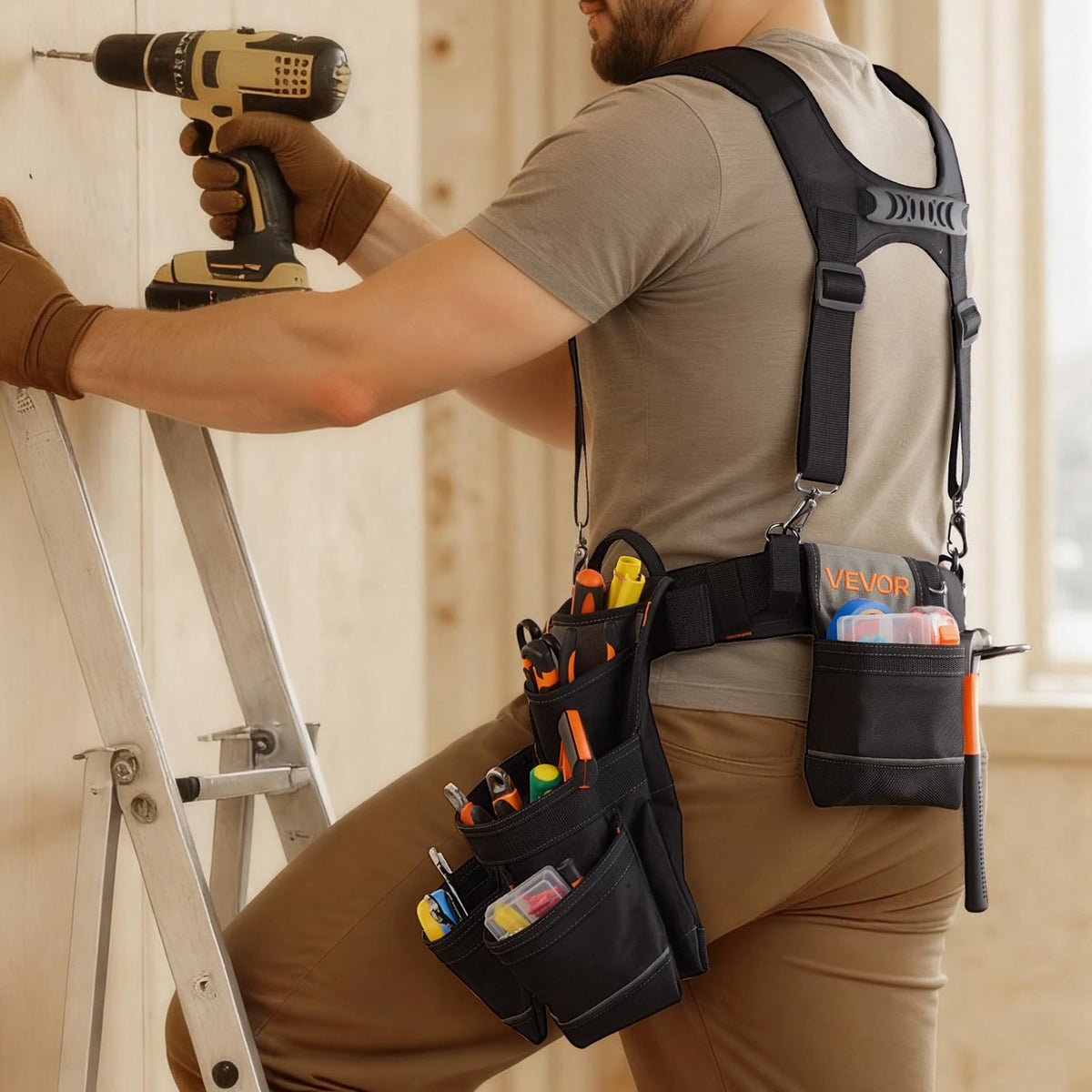 19 Pockets Adjustable Tool Belt with Suspenders K734078