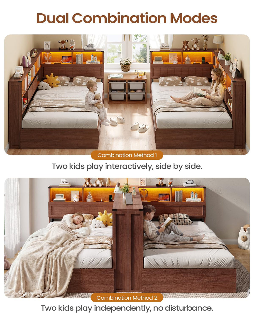 Twin Corner Bed Frame with Storage Drawers and Bookcase O8090