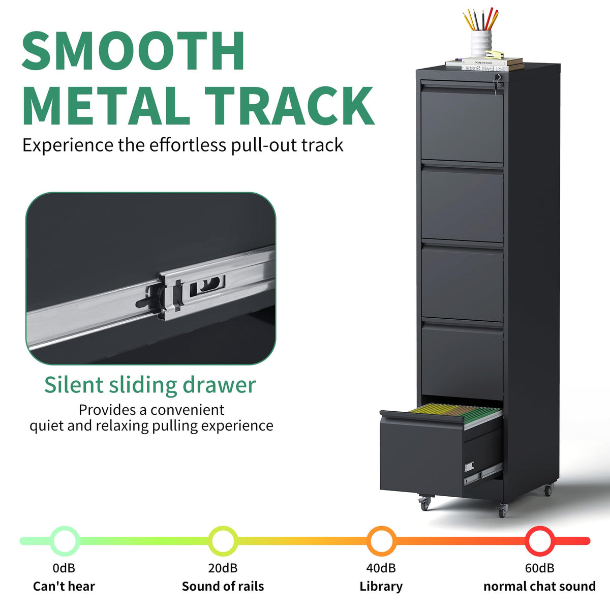5 Drawer Black Steel File Cabinet with Lock O306