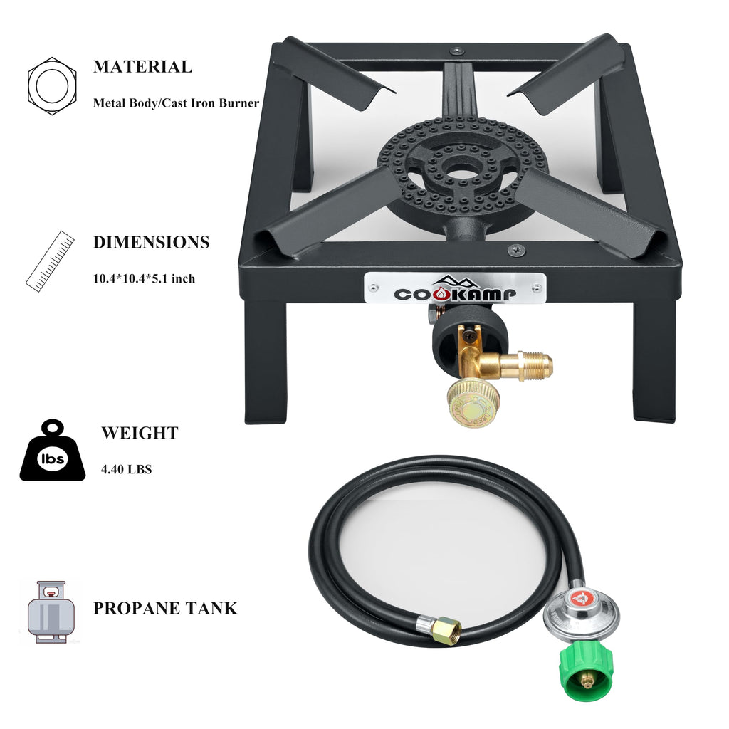 Single High Pressure Propane Camp Stove with Adjustable Regulator and Hose D96762
