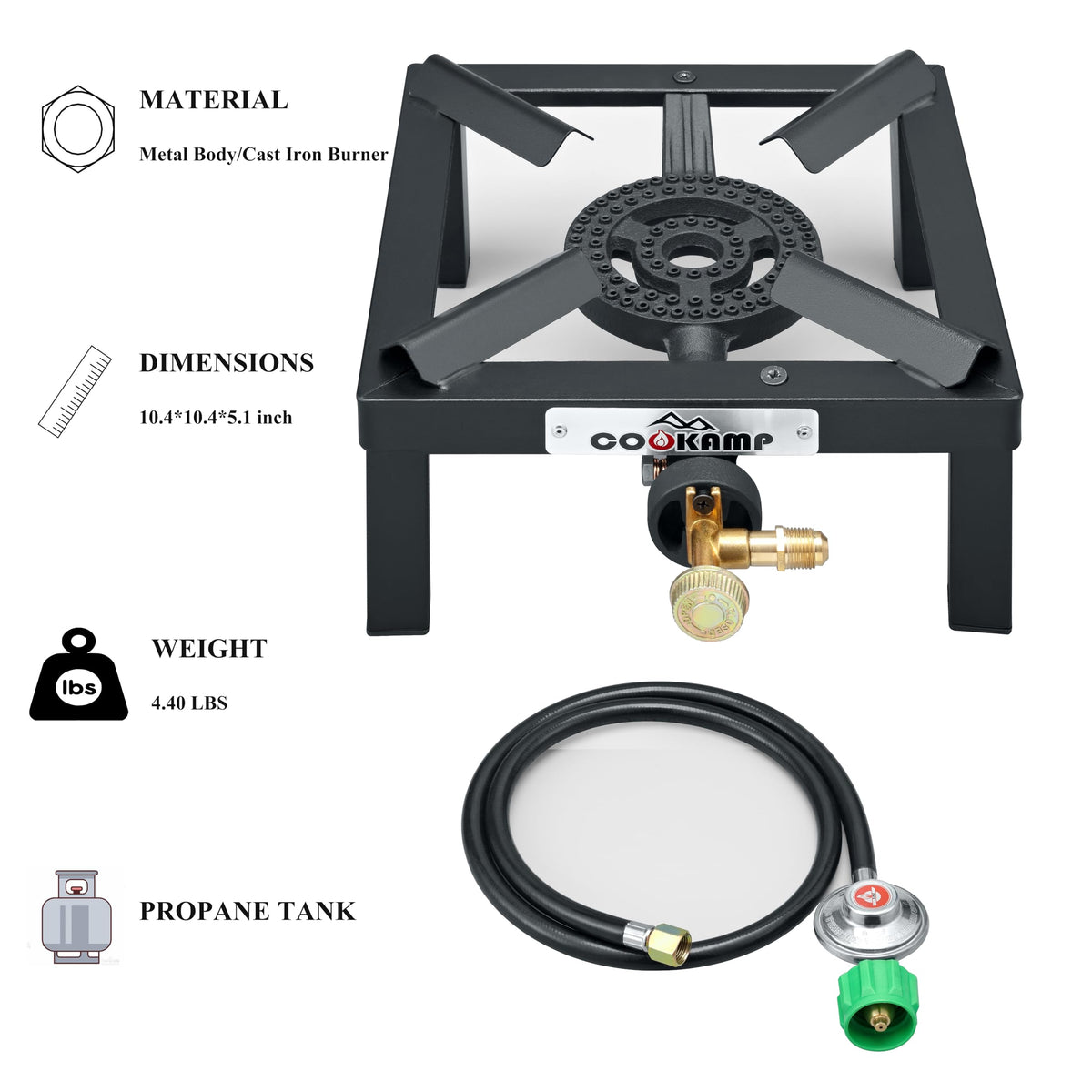 Single High Pressure Propane Camp Stove with Adjustable Regulator and Hose D96762