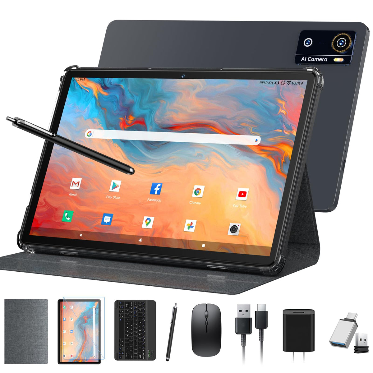 10 Inch Octa-Core Tablet with Keyboard Case Mouse Stylus V438481