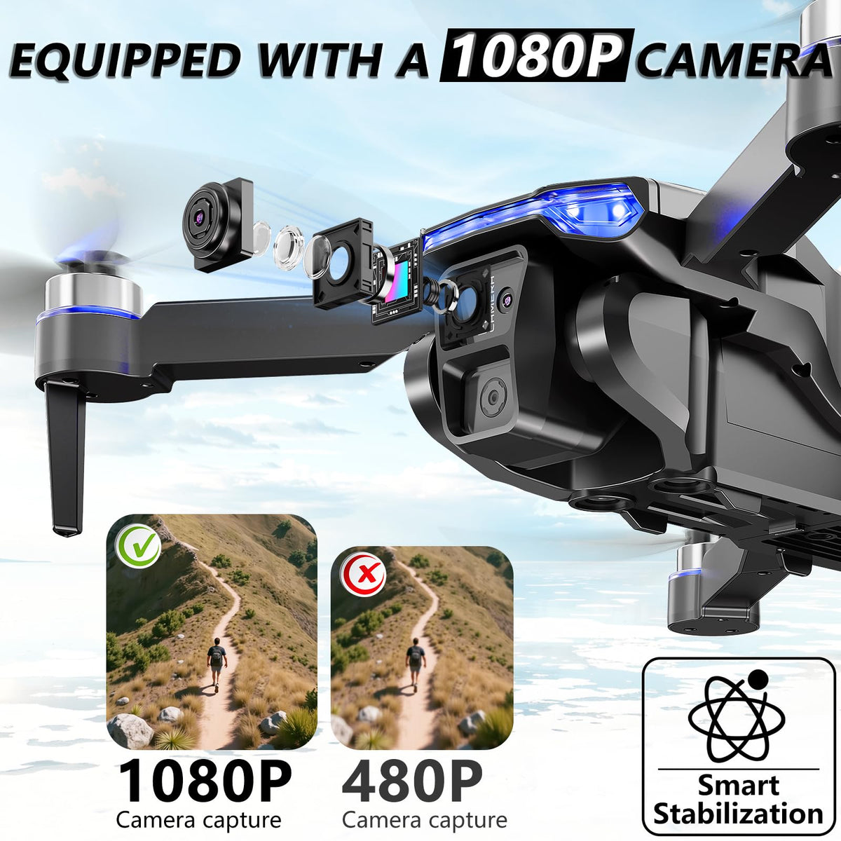 Foldable Mini FPV Drone with 1080P Camera, Carrying Case, 2 Batteries O71791
