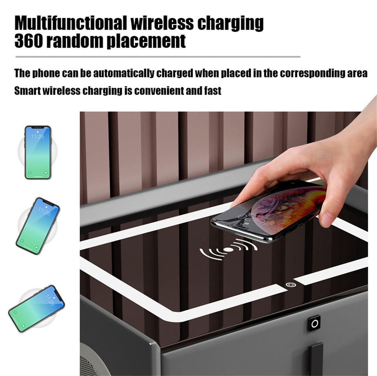 Gray Nightstand with Fingerprint Lock and Wireless Charging Y776916