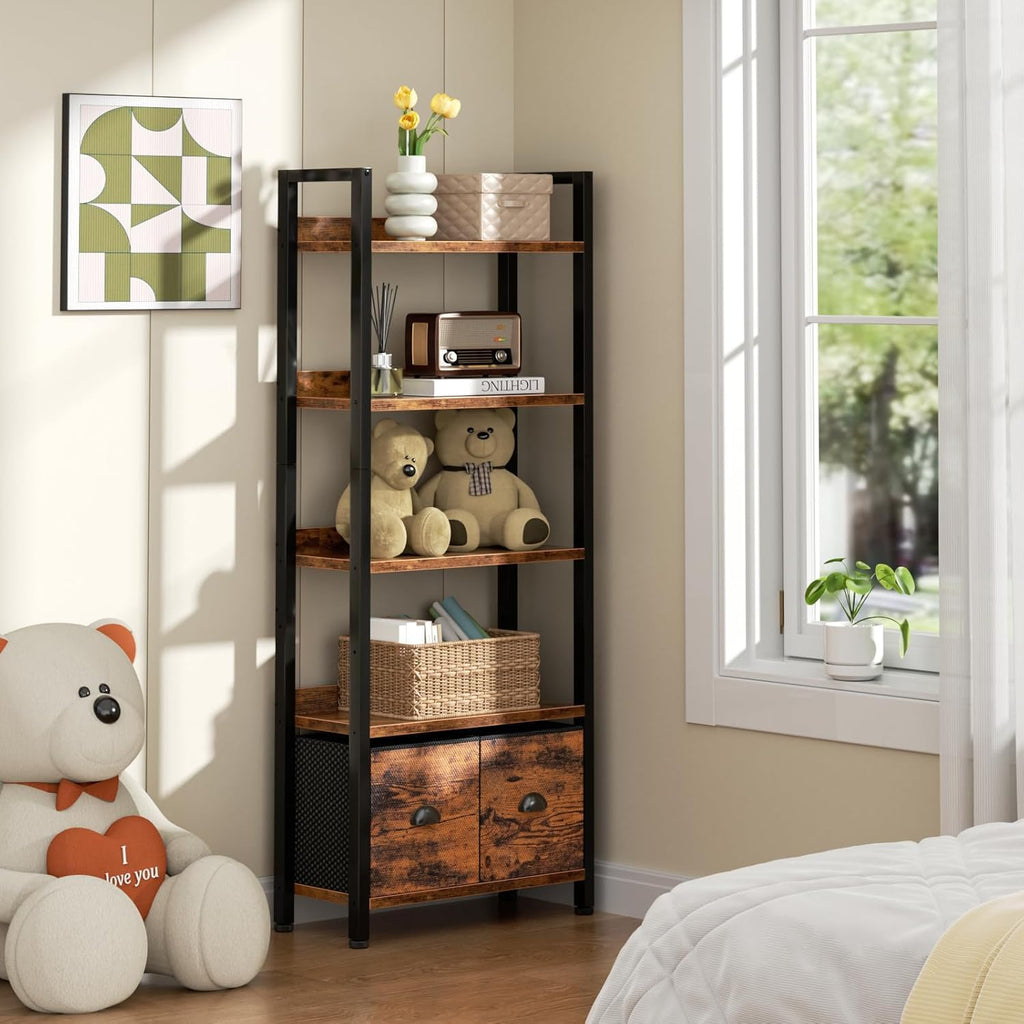 5-Tier Tall Bookshelf with 2 Fabric Drawers Z907431