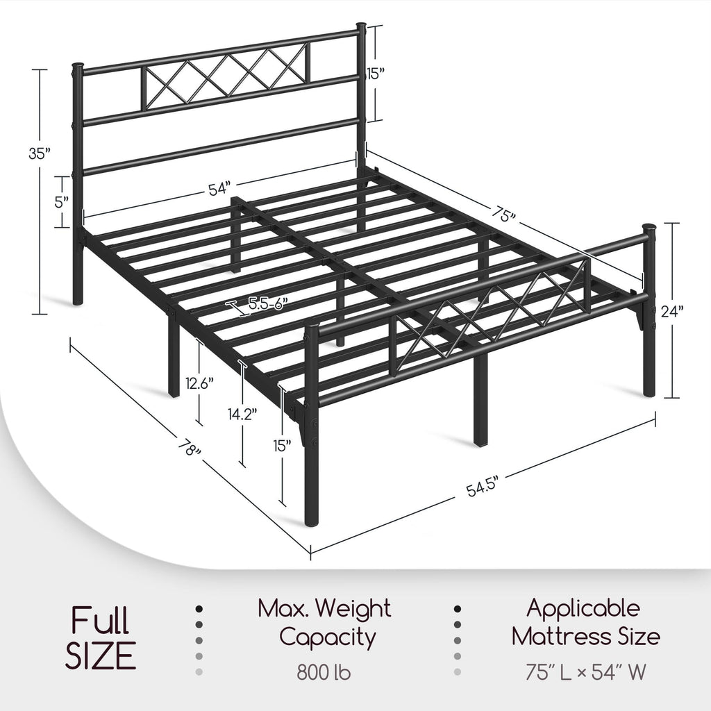 Black Full Metal Platform Bed Frame with Headboard V137529