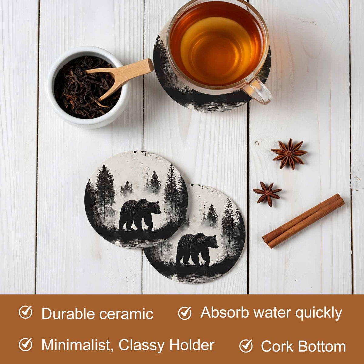 Black Absorbent Round Ceramic Coasters Set of 6 M20934