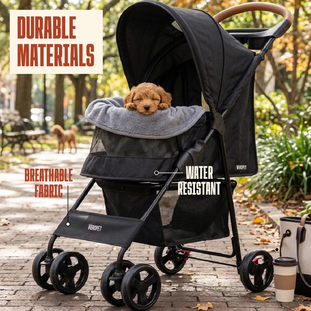 Foldable Pet Stroller with Mesh, Storage Basket & Cup Holder O157