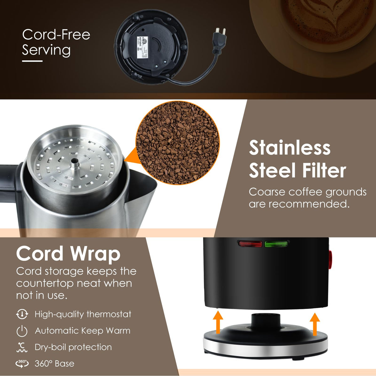 800W Stainless Steel Electric Coffee Percolator 12 Cups N63672