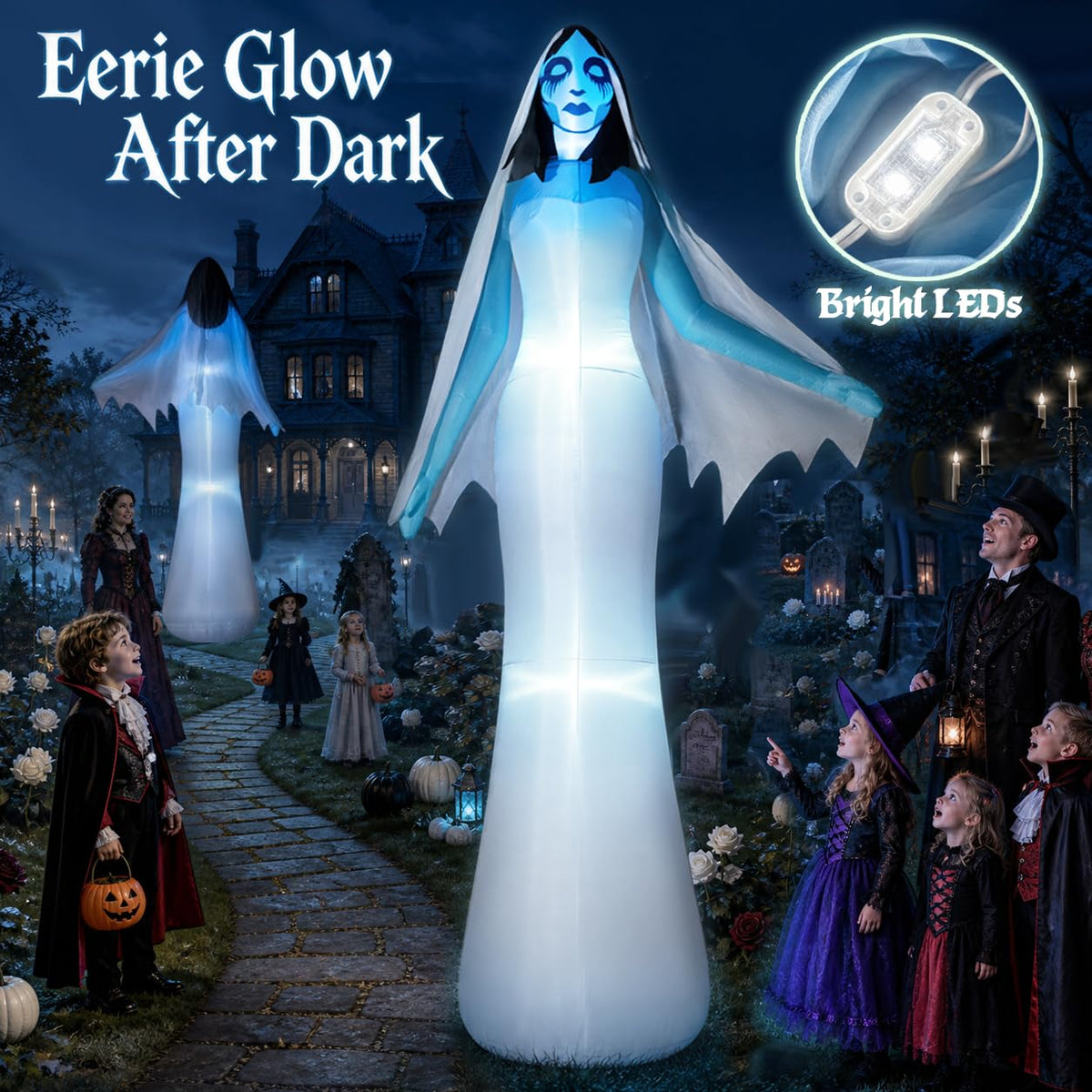 12FT Halloween Inflatable Ghost Bride with Blue LEDs O854964